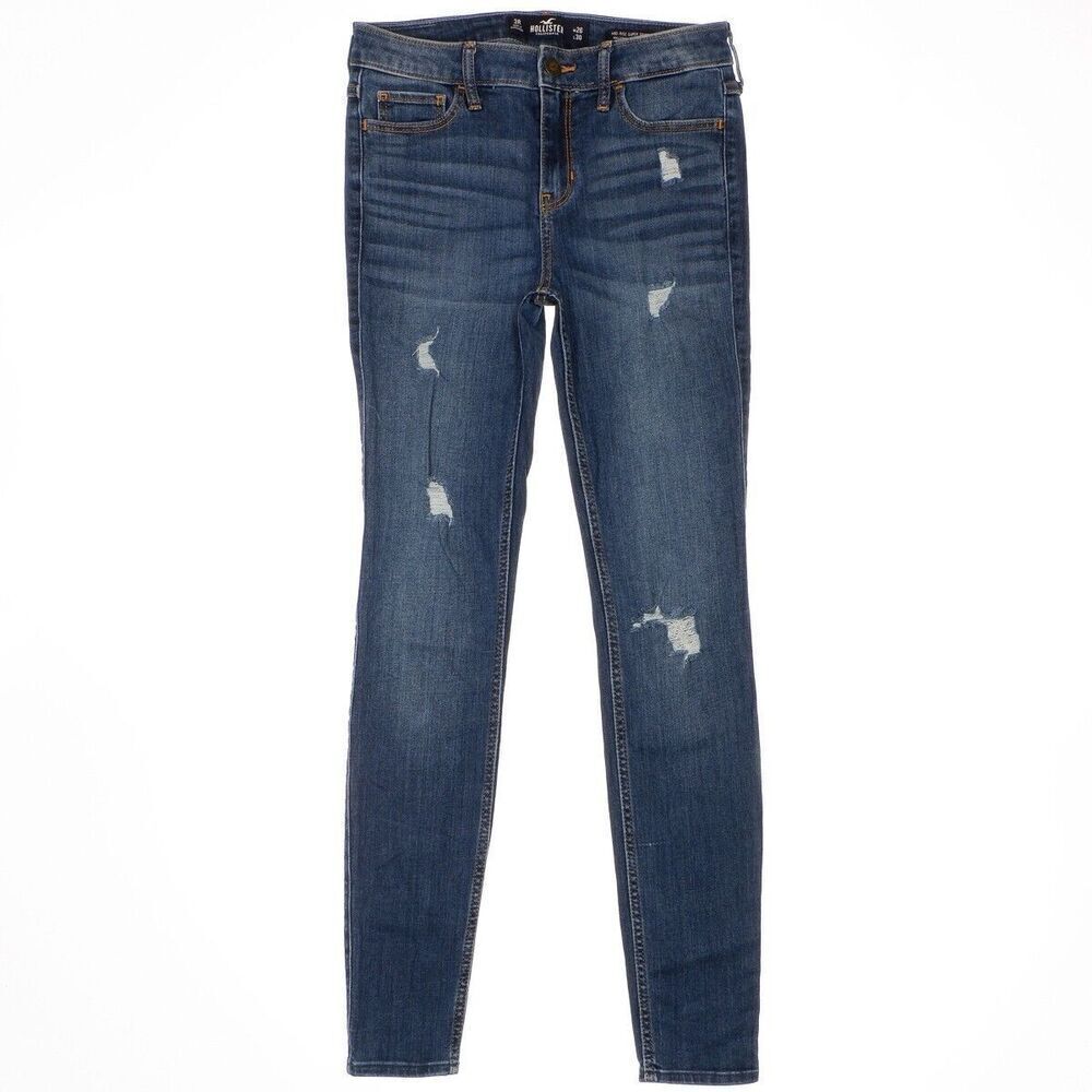 Hollister Jeans Juniors Size 3 Blue Mid Rise Super Skinny Distressed 27 x 28